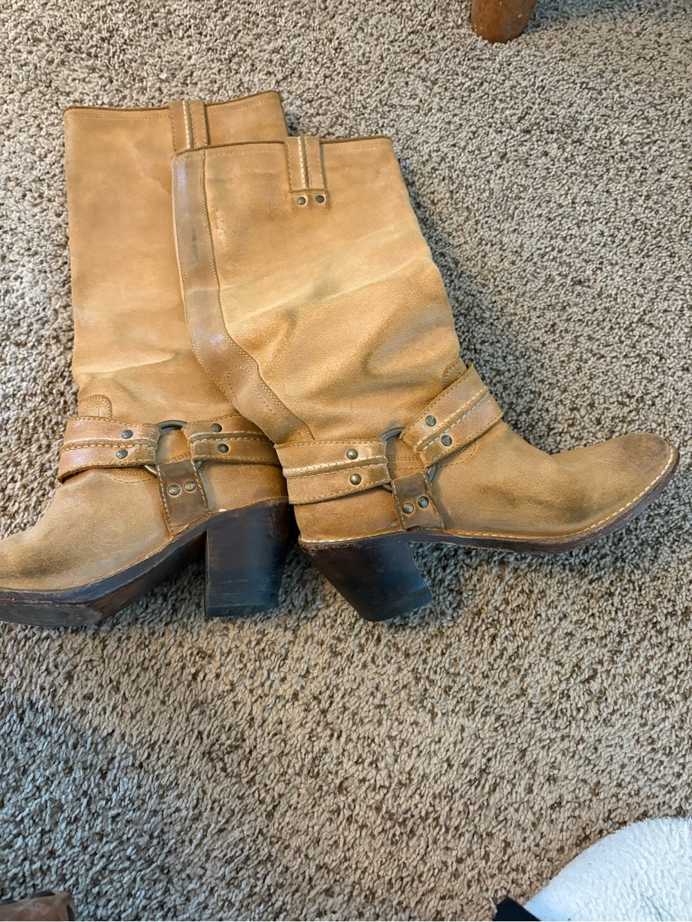 Frye Tan Leather Knee Harness Heeled Boots - Picture 2 of 9